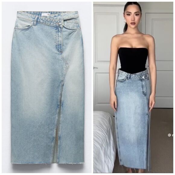 Zara Asymmetric Waist Denim Skirt New